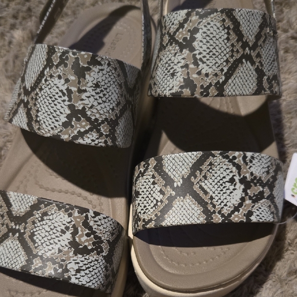 CROCS Brooklyn Low Wedge Sandals - Gray Snake Print - Picture 3 of 7